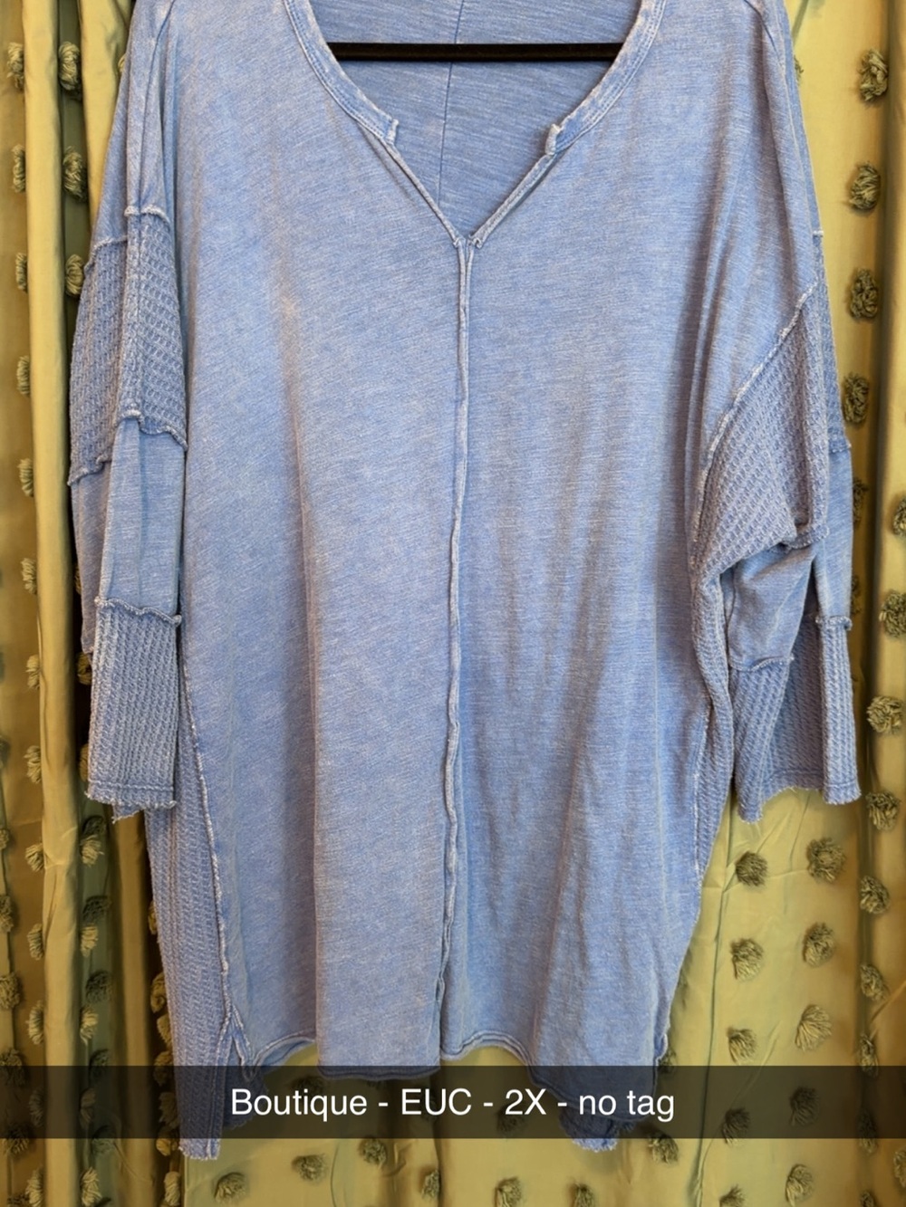 Light Blue Washed V-Neck Oversized Top